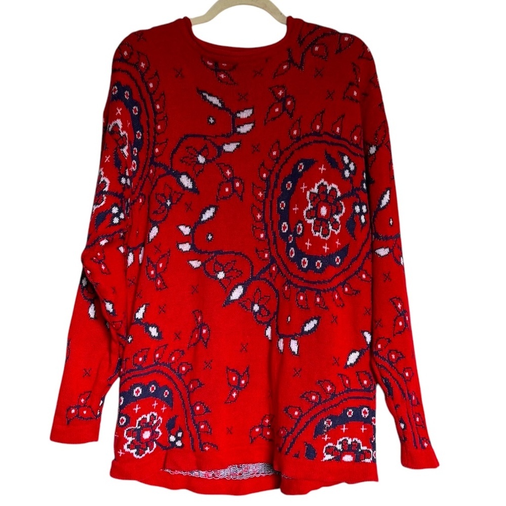 Vintage Crazy Horse Red Paisley Knit‎ Sweater Size Large